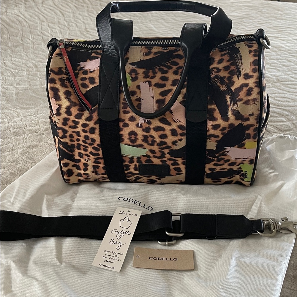 CODELLO (expensive Spanish Brand) Leopard Print cotton Canvas Women's Bag